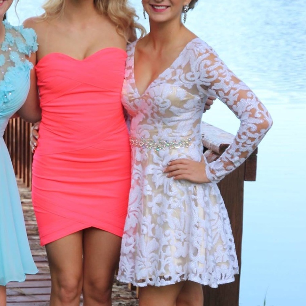 White Lace Deep V Dress